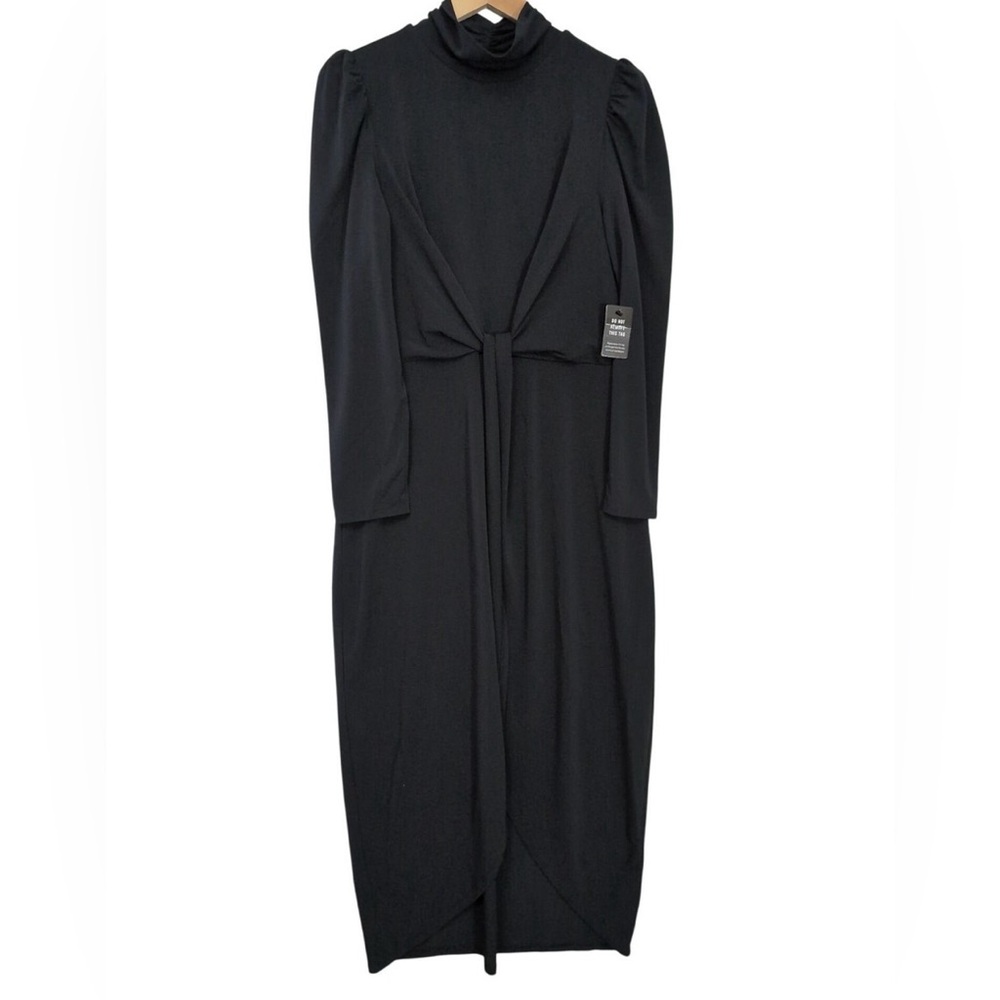 Express Midi Dress - Black Twist Front Long Sleeve Mock Neck- size M - Picture 2 of 10